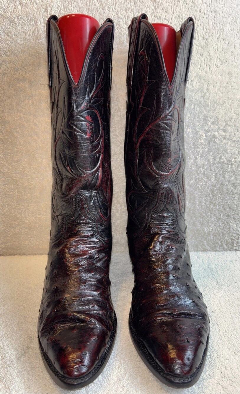 Lucchese Black Cherry Quill Ostrich Western Boots Women Size 7 B
